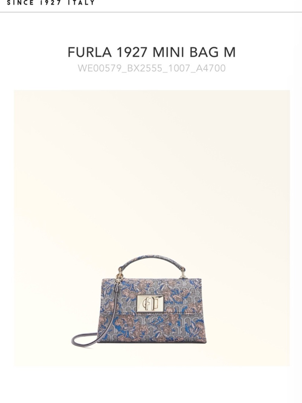 Furla 1927 Mini Bag M in Blue Floral Jacquard with Gold Hardware - Picture 3 of 16